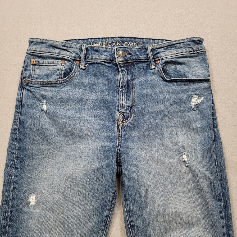 American Eagle Mens Slim Bootcut Easyflex Distressed Blue Jeans 33x32 - Picture 2 of 14